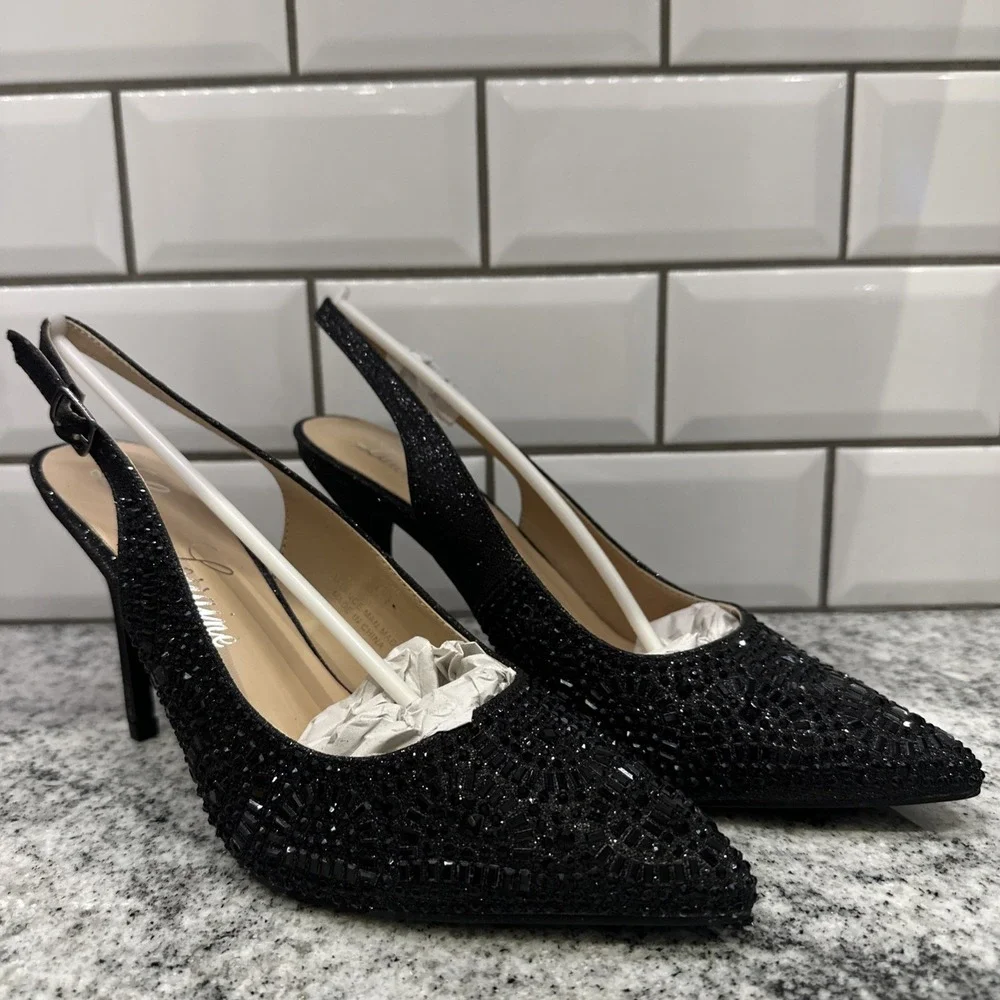 Lauren‎ Lorraine Rachel Women's Heels Shoes Rhinestones Black Slingback Sz 9 New